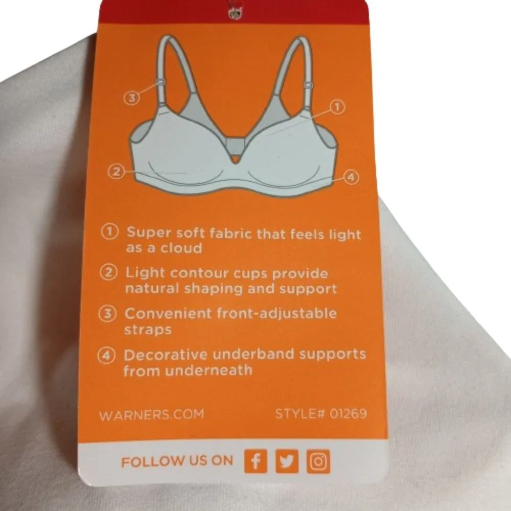Warner's Womens Cloud 9® Wire-Free Bra Style 1269 Color White Size 32B NWT